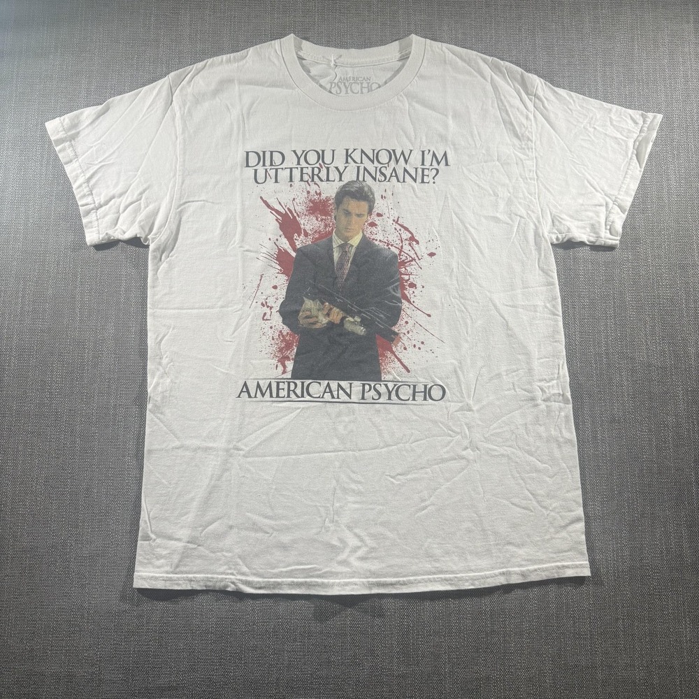 American Psycho Shirt Mens Large White Patrick Bateman Horror Movie Graphic Tee